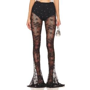 Aniye Records Nina Pants Lace Embellished Rhinestone Party Evening Edgy Sheer L